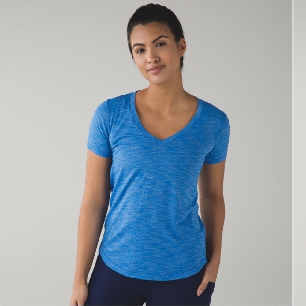 Lululemon What The Sport Tee Heathered Lakeside Blue Size 4